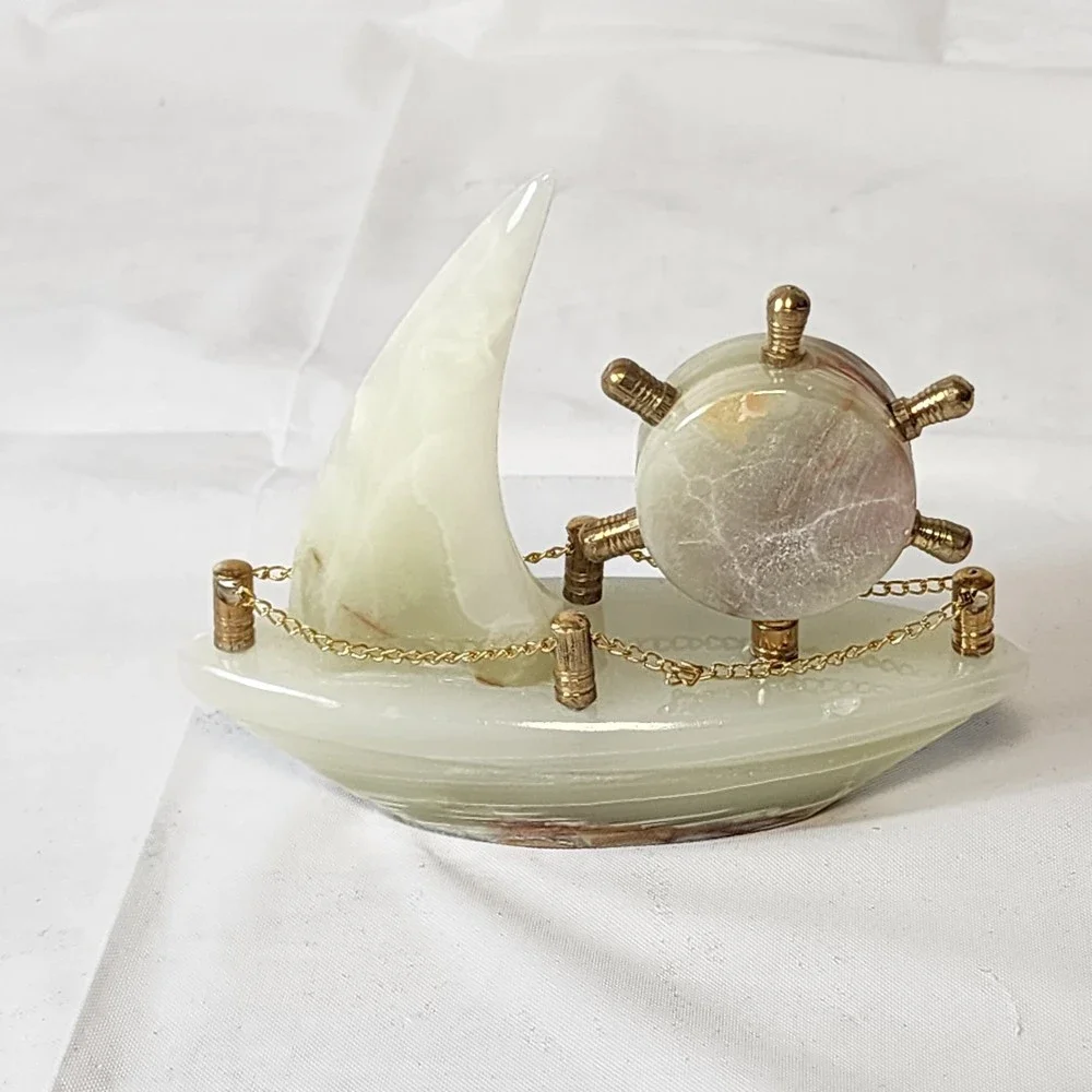 Decorative Collectible Ship Clock Desk Mentel Marble Onyx Handmade Imported NEW